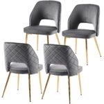Gray Velvet Dining Chairs with Metal Legs and Hollow Back Upholstered (Set of 4) - Image 5