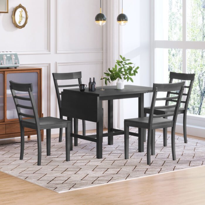 TOPMAX 5-piece square wooden expandable dining table set with 4 chairs - Image 2