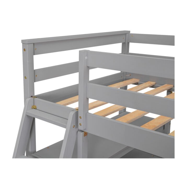 Twin Size Loft Bed with Desk and Shelves, Two Built-in Drawers, Gray - Image 9