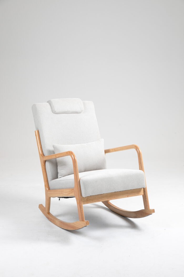 Rocking  Upholstered Fabric Armchair with High Backrest Glider and Lumbar Pillow - Image 3