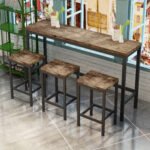 Modern Design Kitchen Dining Table Set with 3 Stools, Natural