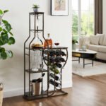 5 layers 11 bottle grill wine rack with hanging glass rack and storage