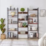 Triple Wide 5-shelf Bookshelves Industrial Retro Wooden Style, Rustic Brown - Image 2