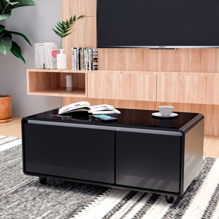 Modern Smart Coffee Table with Built-in Fridge with Bluetooth Speaker and Wireless Charging - Image 5