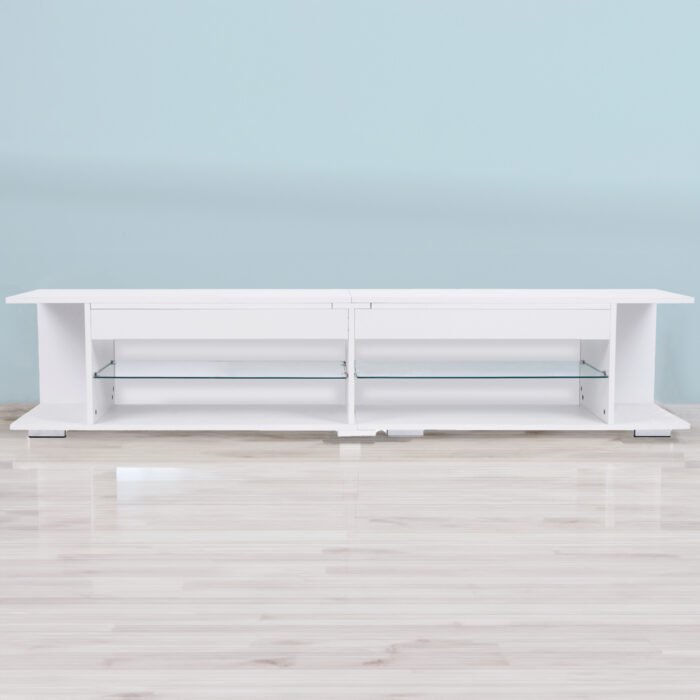 ON-TRANS TV stand with LED light strip and tempered glass door (up 80"), White - Image 7