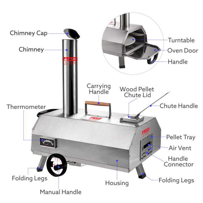 Semi-Automatic Silver 12" Outdoor Pizza Oven Portable Wood Fired - Image 7