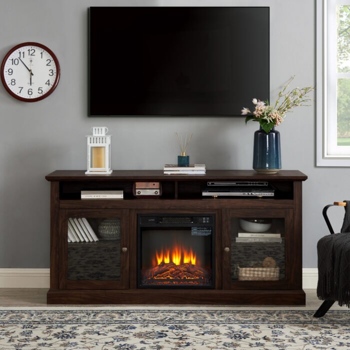 Contemporary TV Media Stand and Entertainment Console with 18" Fireplace (up to 65") - Image 2
