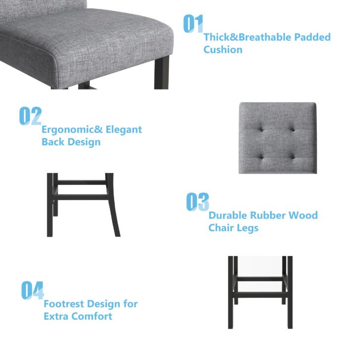 TOPMAX 5-piece wooden square dining table set with 4 cushioned soft high back chairs - Image 4