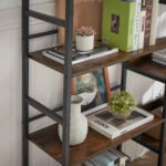 Triple Wide 5-shelf Bookshelves Industrial Retro Wooden Style, Rustic Brown - Image 6