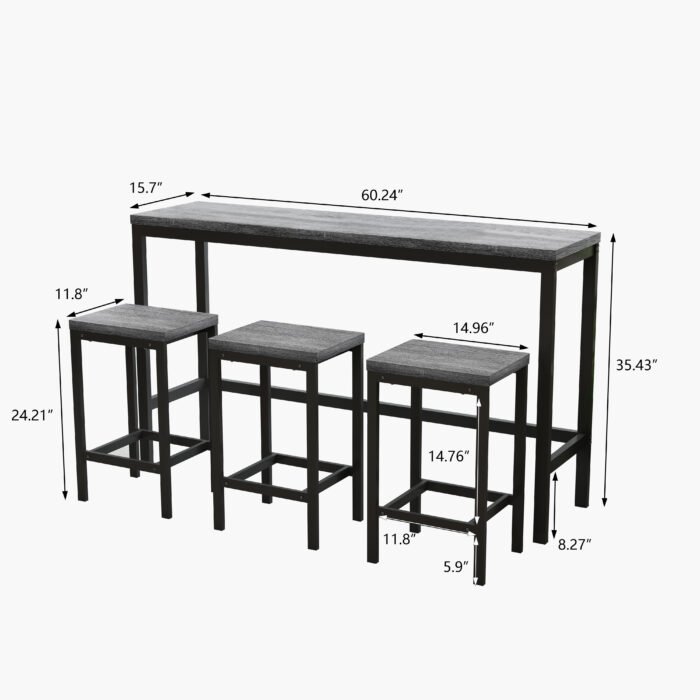 Modern Design Kitchen Dining Table Set with 3 Stools, Gray - Image 5