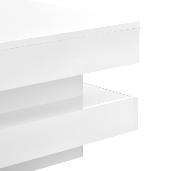 ON-TREND High Gloss Minimalist Design with LED Lights 2-Tier Square Coffee Table White - Image 13