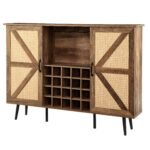 Faux Rattan Barn Door Wine Cabinet with Wine Glass Rack and Double Door Design - Image 8