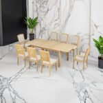 TOPMAX expandable dining table 9 pieces set with detachable leaves and 6 armless chairs and 2 armchairs