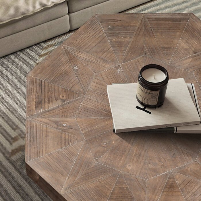 Wooden octagonal retro patchwork craft wooden tabletop coffee table - Image 12
