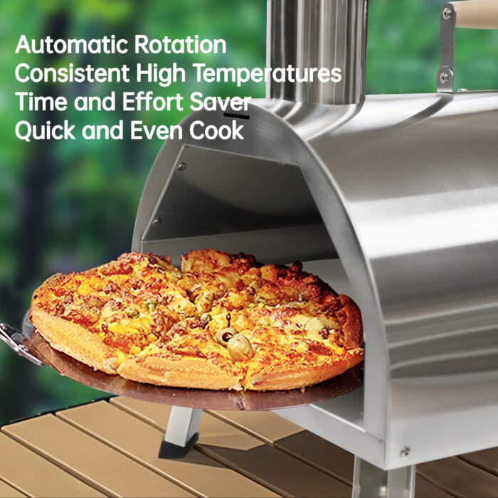 Stainless Steel Wood Fired Outdoor Pizza Oven 12" Automatic Rotatable - Image 8