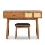 Wooden vanity set with flip mirror and stool with three drawers and storage space - Image 10