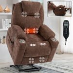 Okin motor Up to 350 LBS Chenille Power Lift Recliner Chair Brown - Image 2