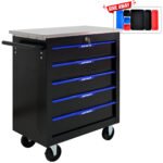 5 Drawers Multi Functional Tool Cart With Wheels, Black and Blue - Image 8