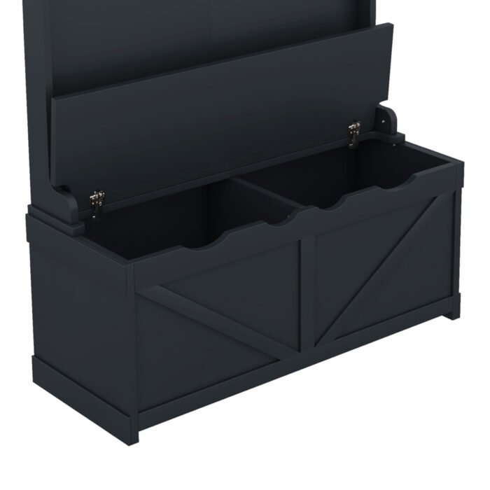 Hall tree with storage desk with drawers and 5 hooks, dark blue - Image 11