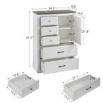 Farmhouse wooden 5 drawer high drawer cabinet, White - Image 4