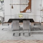 Modern minimalist dining table marble glass imitation with silver metal legs - Image 7