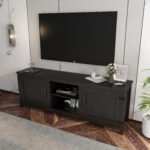 TV Stand Storage Media Console Entertainment Center with doors, Black - Image 3