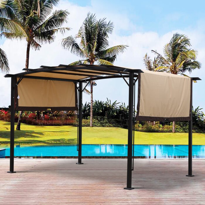 12x9 Ft Outdoor Retractable Pergola Patio Gazebo with Steel Frame - Image 3