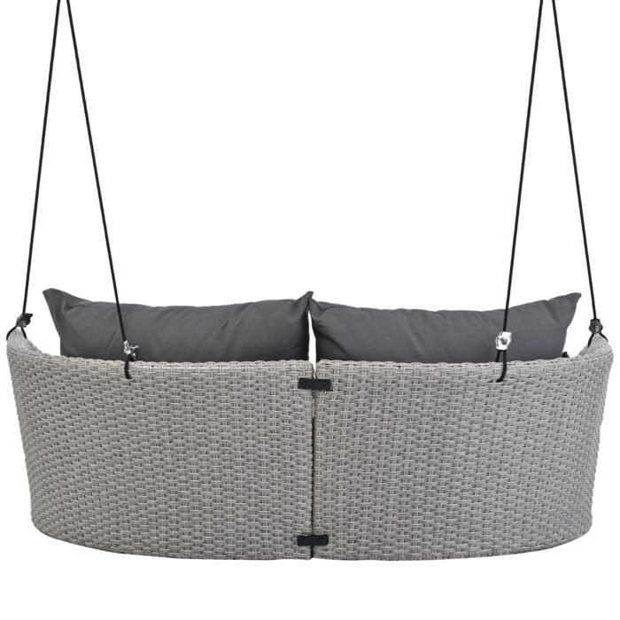 GO 2 Person Hanging Rattan Woven Swing SeatChair With Ropes and Cushion - Image 11