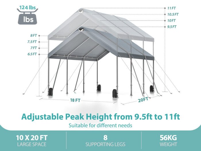 Sannwsg 10x20 ultra large portable adjustable carport garage  with detachable roof and side walls - Image 2