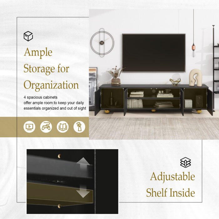 U-Can modern TV stand with a storage cabinet top marble pattern and circular stand (up to 75") - Image 7