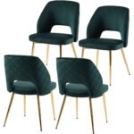 Dark Green Velvet Dining Chairs Set with Metal Legs and Hollow Back Upholstered (Set of 4) - Image 5