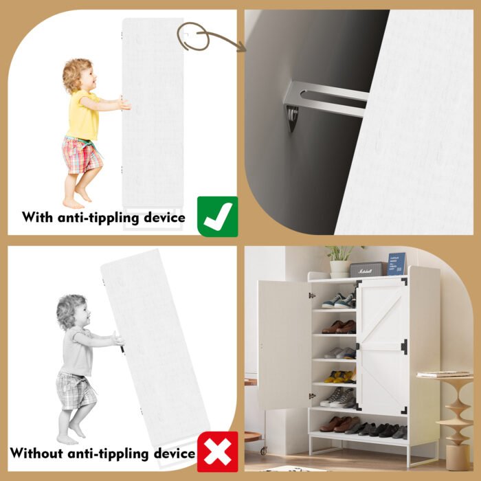 6-Tier  Wooden Shoe Cabinet with Doors and Adjustable Shelves - Image 10