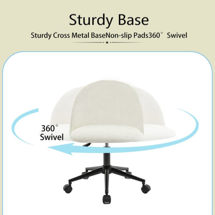 Velvet fabric adjustable rotating office chair with mid back, White - Image 4