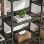 Triple Wide 5-shelf Bookshelves Industrial Retro Wooden Style, Dark Grey - Image 7