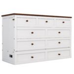 Solid Pine Queen Size Murphy Bed Chest with Charging Station and Large Storage Drawer - Image 11