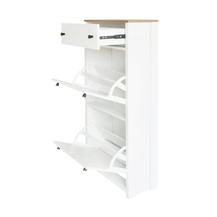 ONTREND 2 flip drawers shoe cabinet with drawers and adjustable panel, White - Image 8