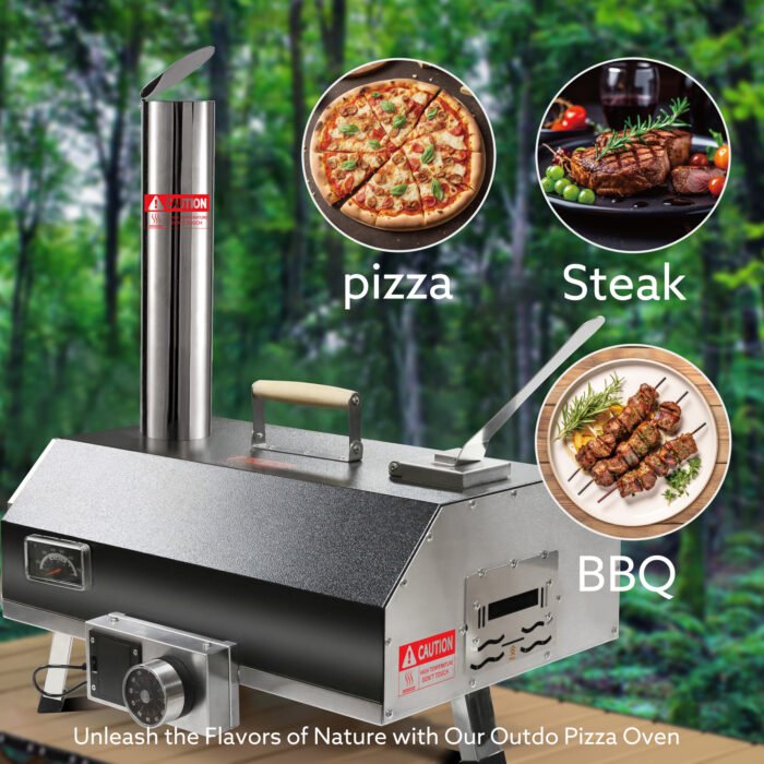 Black 12" Portable Wood Fired Outdoor Pizza Oven for Hard Wood and Pellet - Image 2