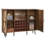 Faux Rattan Barn Door Wine Cabinet with Wine Glass Rack and Double Door Design - Image 11