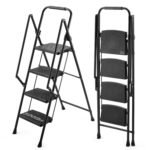 Four step lightweight folding ladder with wide anti slip pedal and safety handle - Image 2