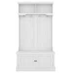 Entryway and Hallway 4 in1 Coat Rack with Shoe Storage Bench and 4 Hooks, White - Image 5