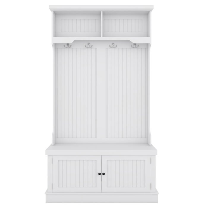 Entryway and Hallway 4 in1 Coat Rack with Shoe Storage Bench and 4 Hooks, White - Image 5