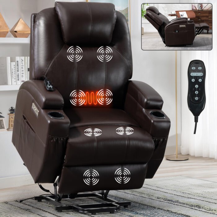 Up to 350lbs Okin Motor Power Lift Recliner Chair for Elderly Brown - Image 3