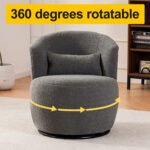 Gray Plush Swivel Accent Chair - Contemporary Round Armchair with 360° Rotation and Metal Base - Image 7