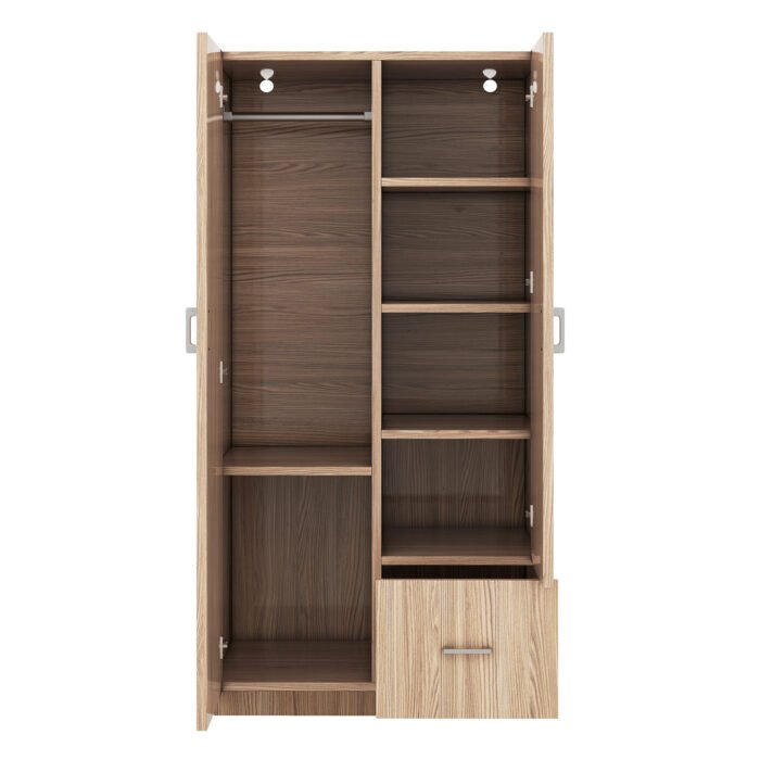 Wooden Wardrobe with Double Doors and Hanging Rod and 5 Fixed Shelves - Image 5