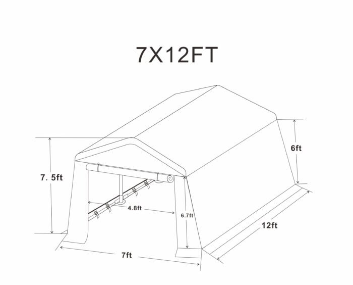 7x12 FT Gazebo Portable Storage Shelter Shed with 2 Roll up Zipper Doors and Vents Carport, Gray - Image 4