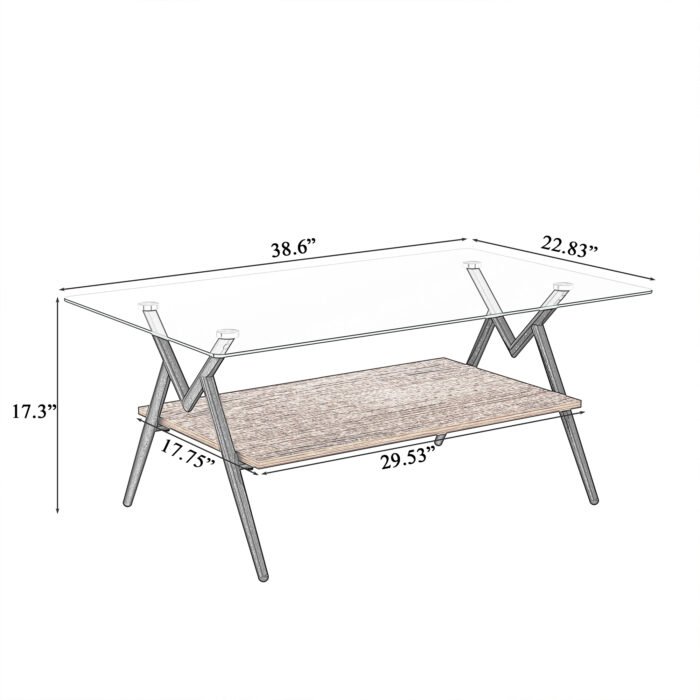 Rectangle Coffee Table with Tempered Glass top and Black Metal Legs - Image 7