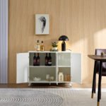 Wavy texture buffet with door and modern bookcase for living room - Image 3