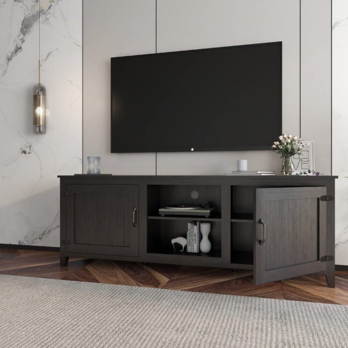 TV Stand Storage Media Console Entertainment Center with doors, Black - Image 6