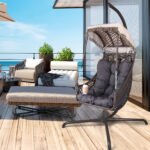 Swing Egg Wicker Rattan Frame Chair with Stand Indoor or Outdoor (350lbs Capacity) - Image 2