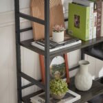 Triple Wide 5-shelf Bookshelves Industrial Retro Wooden Style, Dark Grey - Image 8